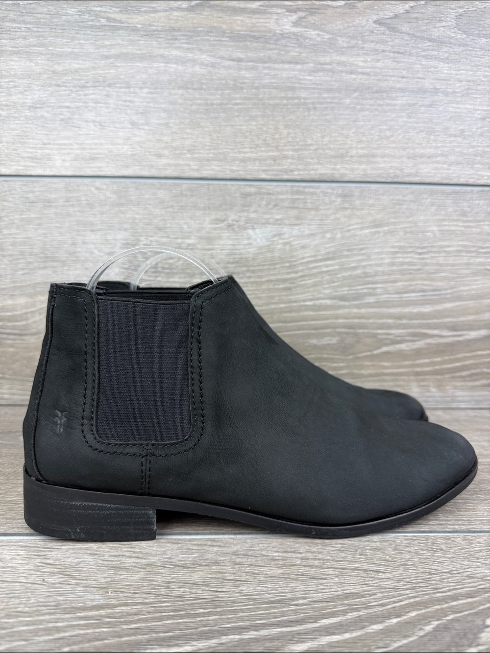 Frye Mallory Chelsea Women’s Sz 10M Black Nubuck Stacked Heel Ankle Boots